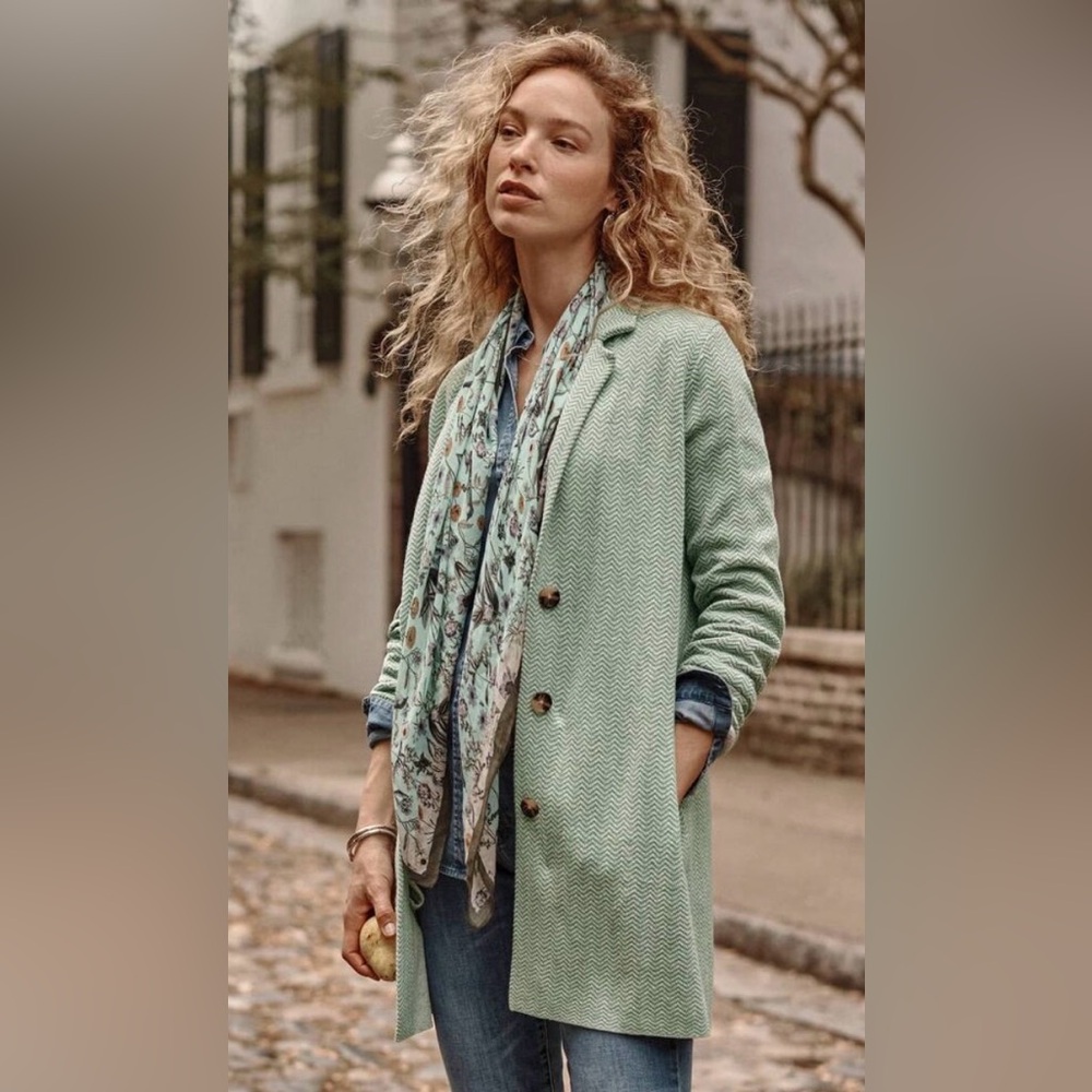 J Jill Double Knit Button Front Blazer in Green